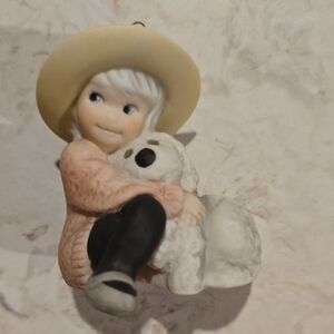 Ornament Of Little Girl with Hat and Dog